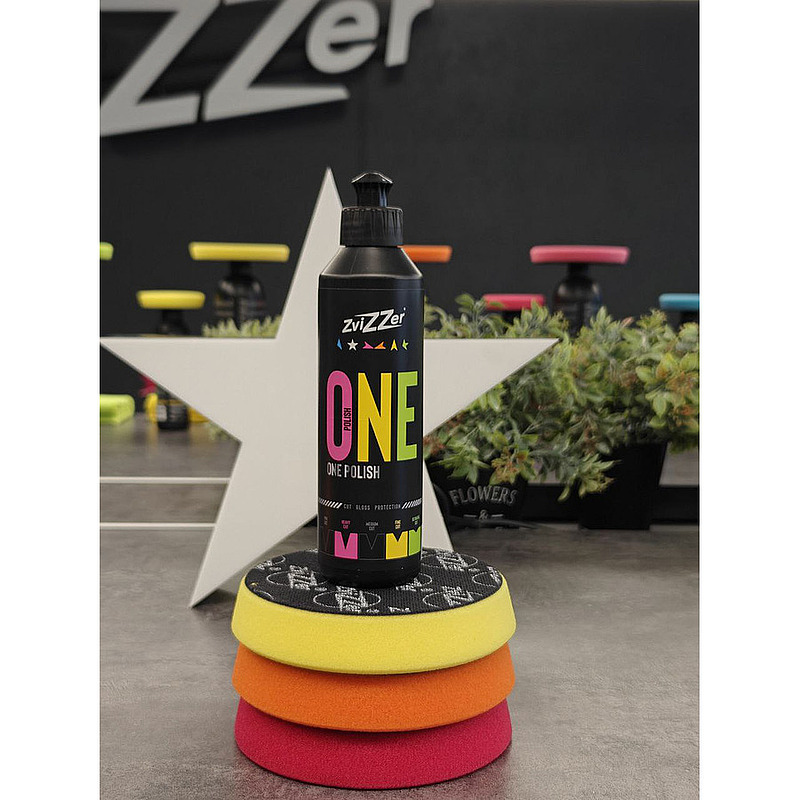 Набор для одношаговой полировки паста One Polish с защитой лака, 250 мл и круги разной степени жесткости 135мм  