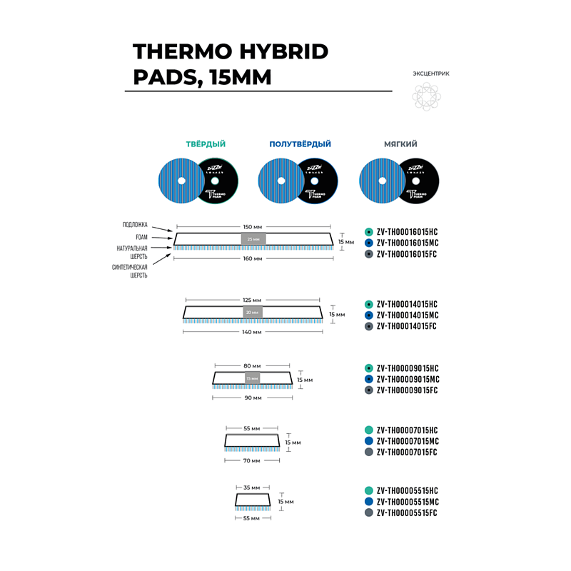 Zvizzer Thermo Hybrid 160/15/150мм Комплект 2 шт. Полировальный гибридный круг из натурального и искусственного меха на GN –твёрдом Termo поролоне с липучкой.
