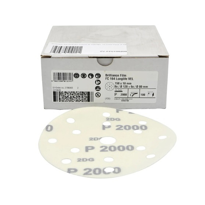 Шлифовальный круг P2000 под липучку Ø 150 мм на пленке, 15 отверстий, комплект 100 шт.